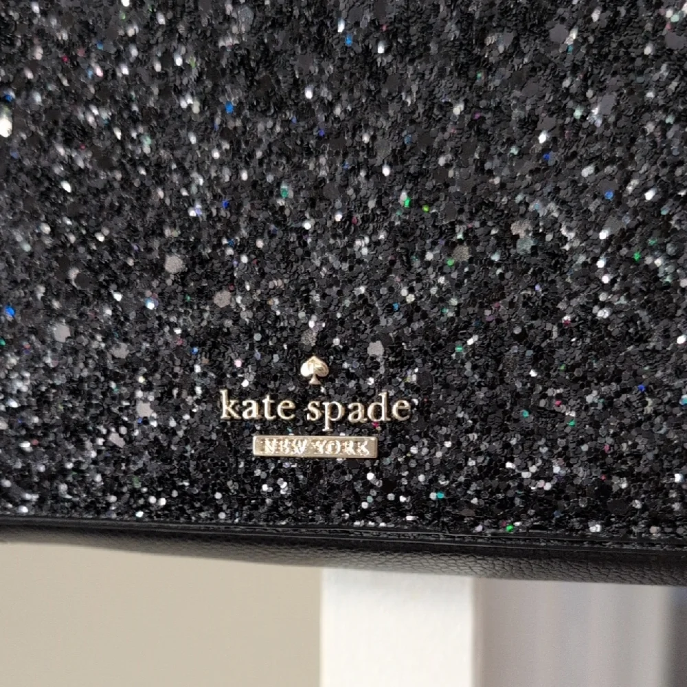 kate spade Black Glitter Crossbody Bag with Gold Chain